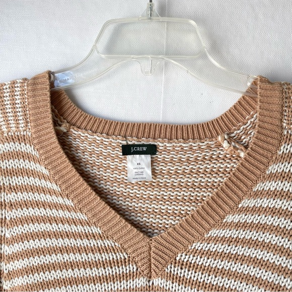 J. Crew V-Neck Sweater Tan and White Stripes Long Sleeved 100% Cotton XS - Picture 3 of 11